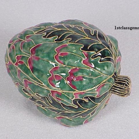FINAL SALE PRICE NYCO International Cloisonne Artichoke Box in Green - Picture 2 of 3